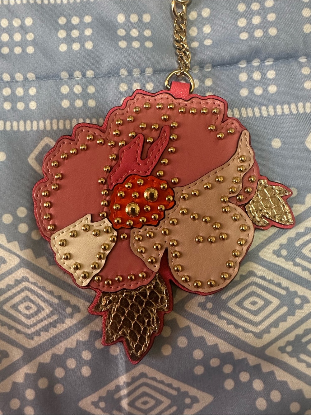 Michael Kors Red Floral Saffiano Leather Keychain - Picture 9 of 13
